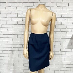 Jacqueline Ferrar Navy Blue Wool Blend Pencil Skirt Size 14 Professional Career